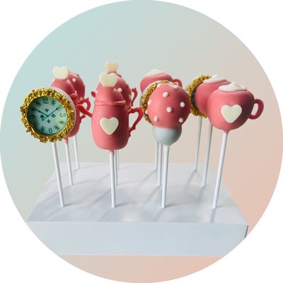 Pink tea party cake pops
